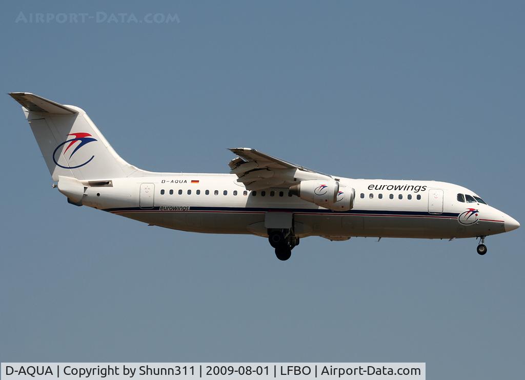 D-AQUA, 1988 British Aerospace BAe.146-300A C/N E3118, Landing rwy 14R