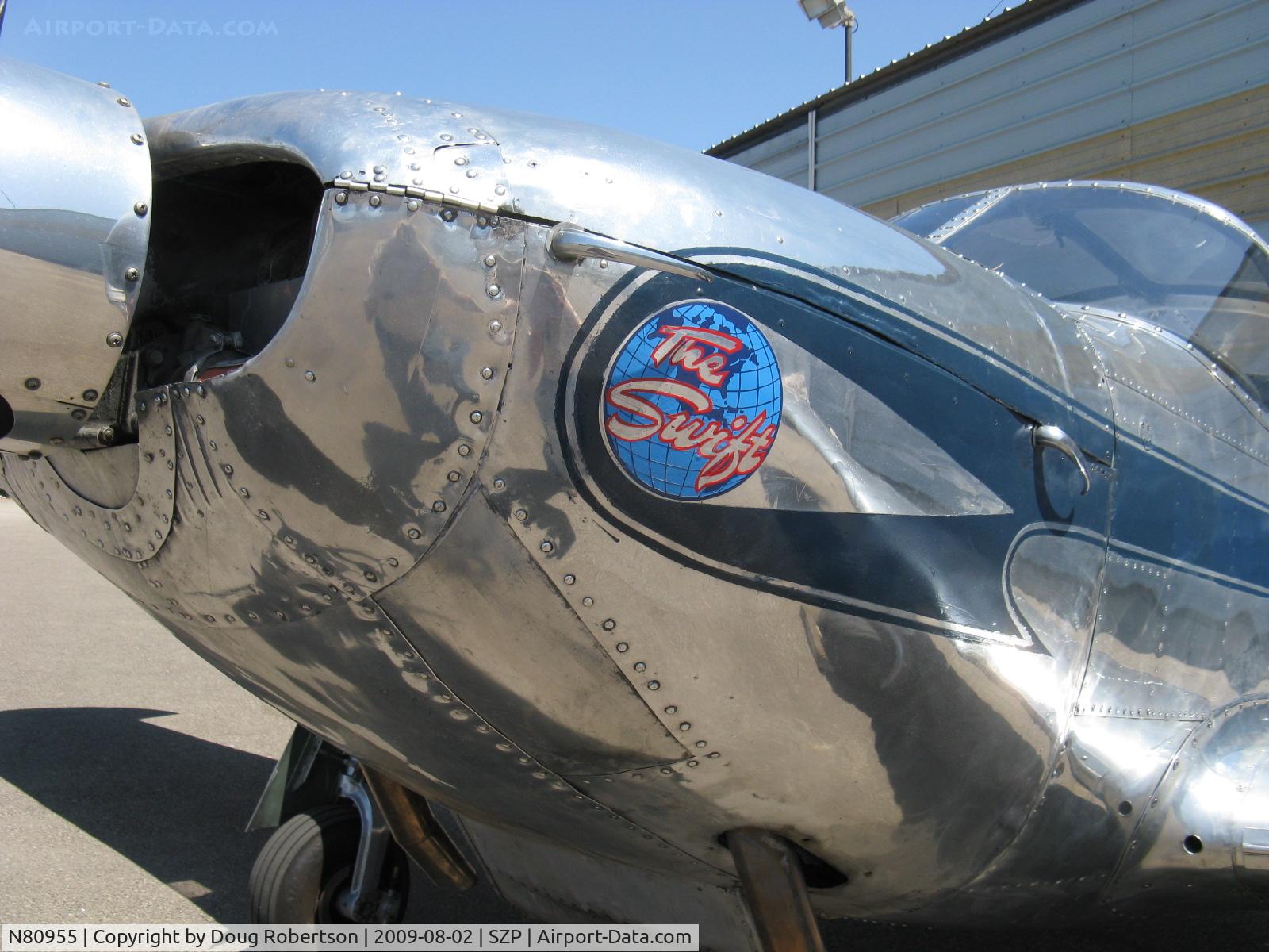 N80955, 1946 Globe GC-1B Swift C/N 1148, 1946 Globe GC-1B SWIFT, Continental C125  125 Hp listed, cowl changes from stock suggest engine size/horsepower upgrade, cowl art