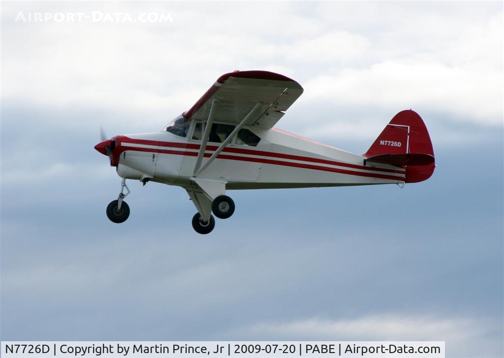 N7726D, 1957 Piper PA-22-150 C/N 22-5402, Pacer landing 11 Bethel