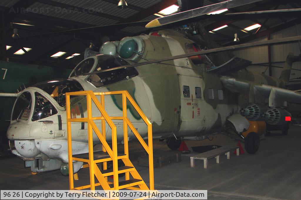 96 26, 1981 Mil Mi-24D Hind C/N 230270110073, Mil -24D Exhibited in the International Helicopter Museum , Weston-Super Mare , Somerset , United Kingdom