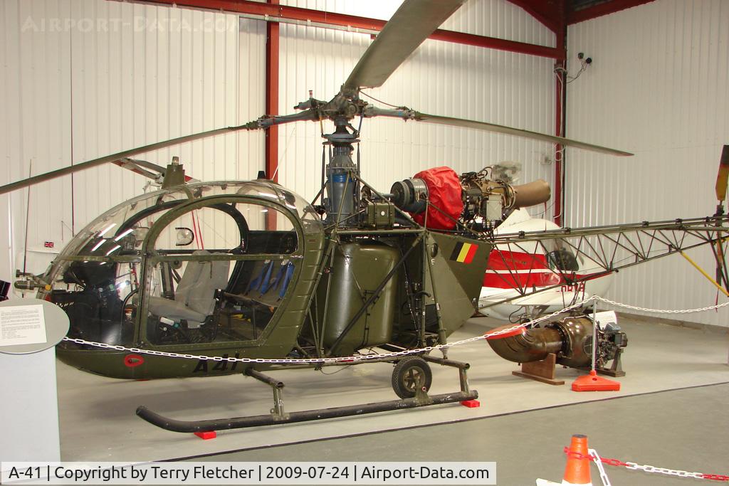 A-41, 1967 Aerospatiale SA-318C Alouette II Astazou C/N 1958/586C-A41, Sud Aviation Alouette SA 318C - Exhibited in the International Helicopter Museum , Weston-Super Mare , Somerset , United Kingdom