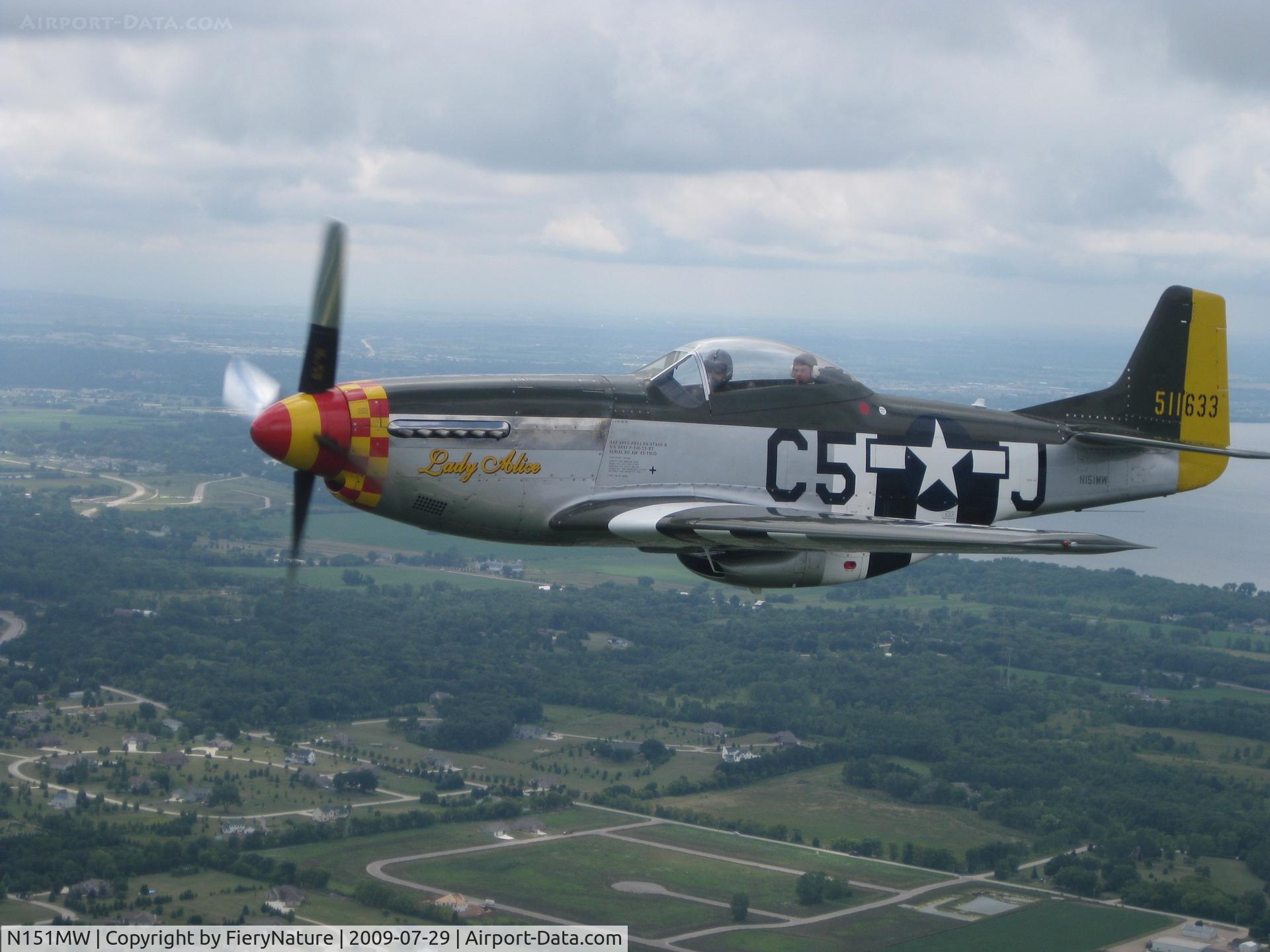 N151MW, 1945 North American P-51D Mustang C/N 124-48386, Formation flight over OSH