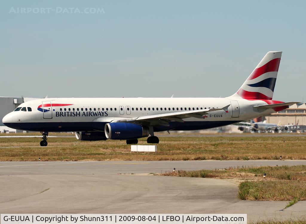 G-EUUA, 2001 Airbus A320-232 C/N 1661, Taxiing holding point rwy 32R for departure...