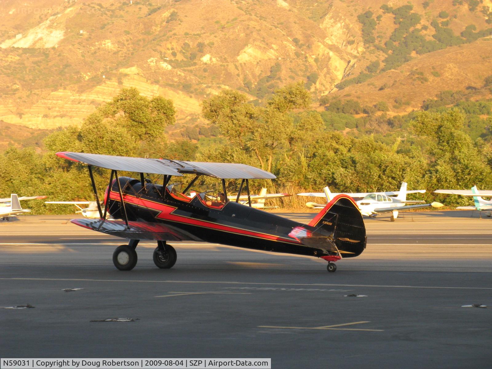 N59031, 1941 Boeing A75N1(PT17) C/N 75-3808, 1941 Boeing Stearman A75N1, Continental W670 220 Hp, early evening light-S-turns taxi to Rwy 22