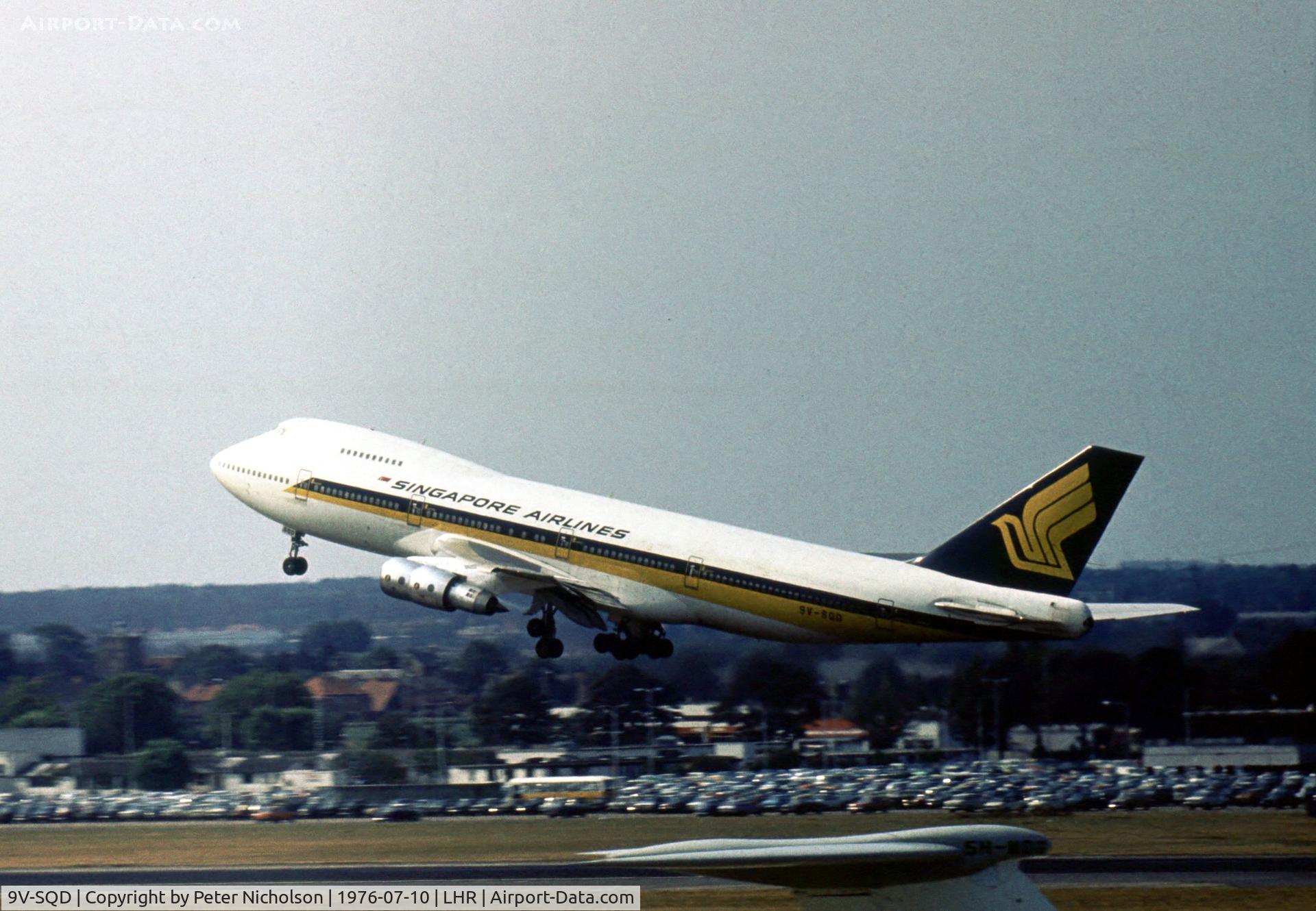 9V-SQD, 1975 Boeing 747-212B C/N 21048, Boeing 747-212B of Singapore Airlines departing London Heathrow in the Summer of 1976.