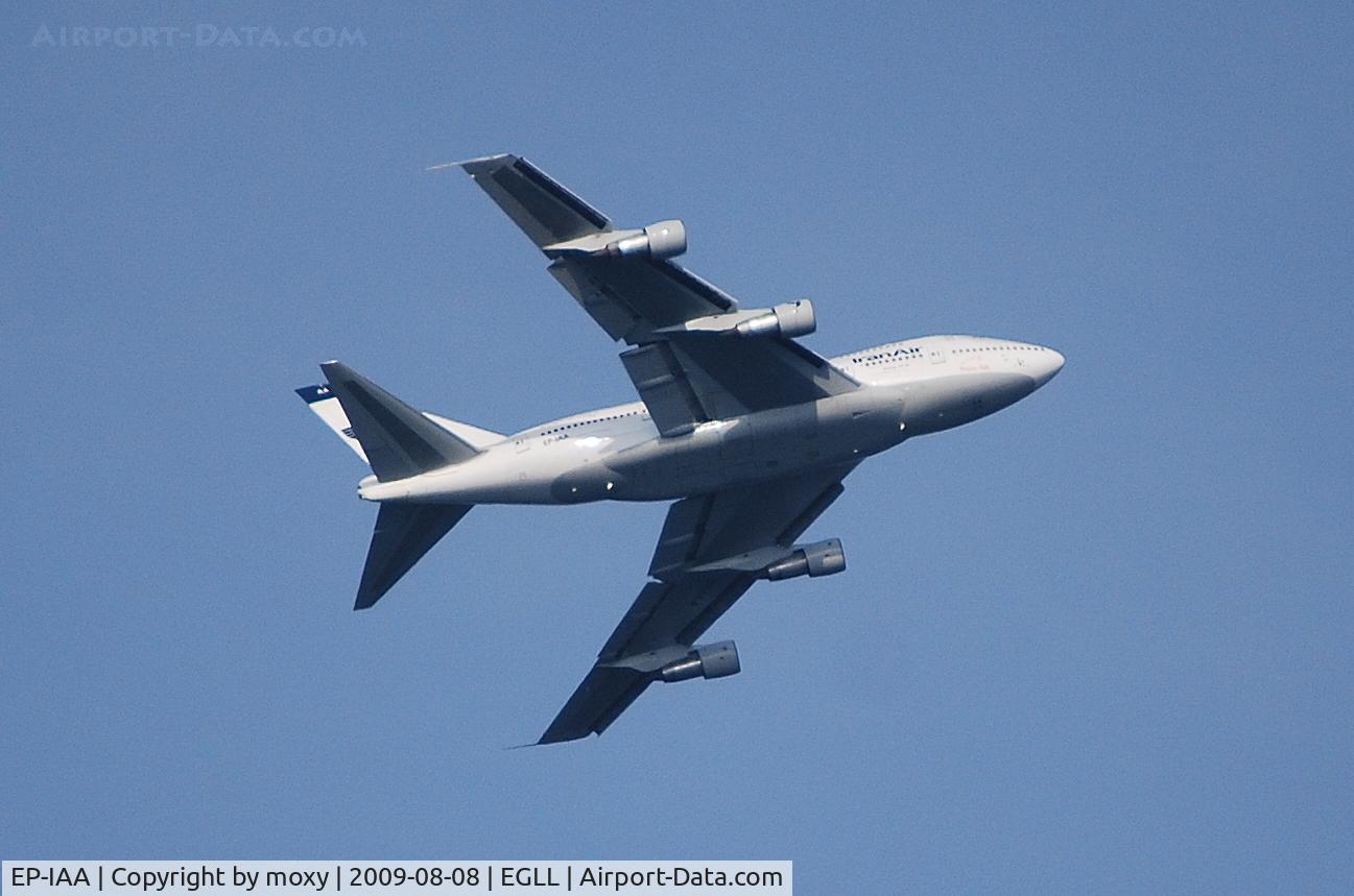 EP-IAA, 1976 Boeing 747SP-86 C/N 20998/275, BOEING 747SP over Old Windsor departing LHR