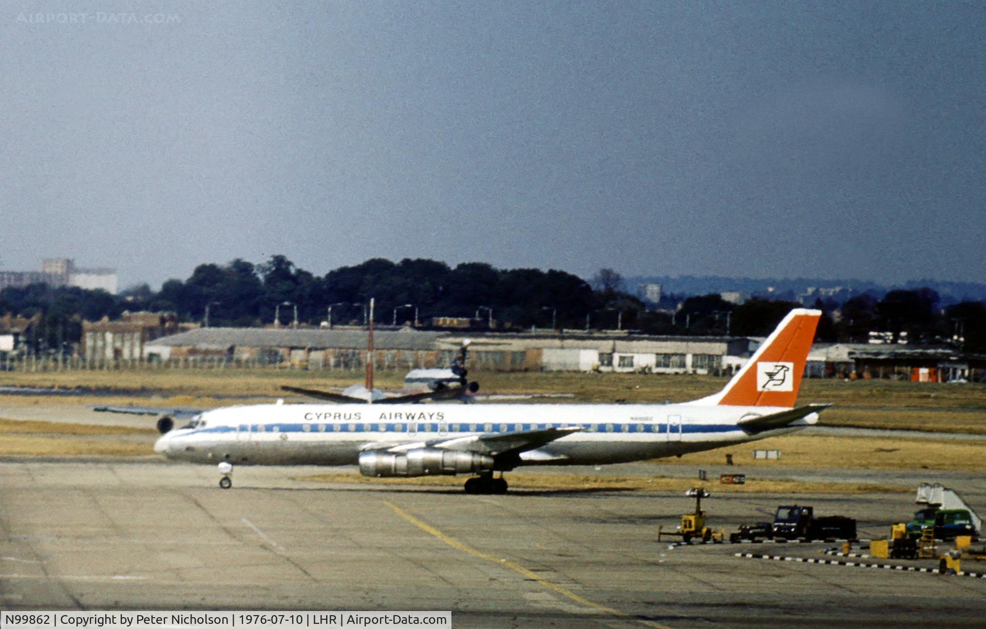 N99862, 1961 Douglas DC-8-52 C/N 45303, DC-8-52 of Cyprus Airways at London Heathrow in the Summer of 1976.