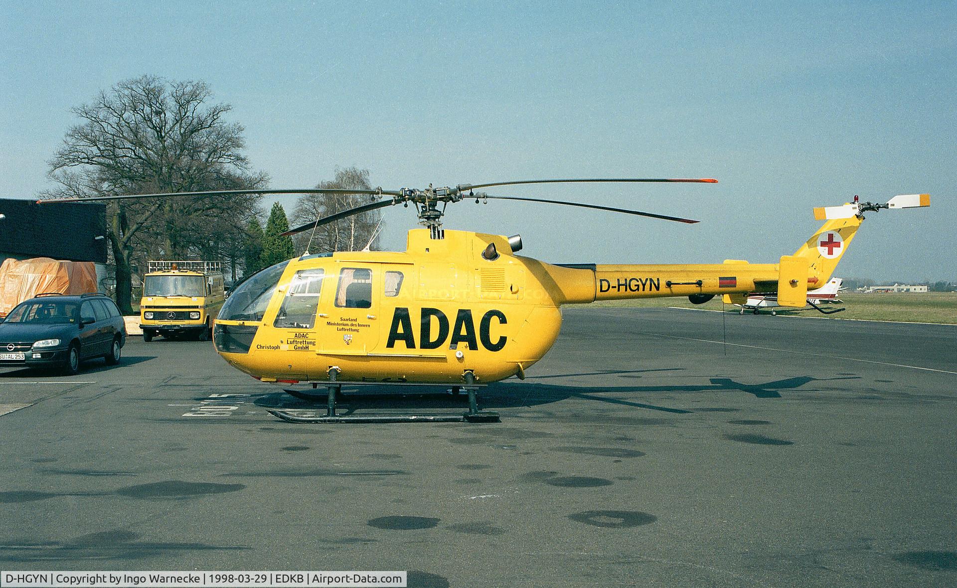 D-HGYN, MBB Bo-105S C/N S-661, MBB Bo 105S/Bo 105CS - operated for EMS by ADAC Luftrettung for Saarland Ministry of the Interior - seen here at Bonn-Hangelar airfield