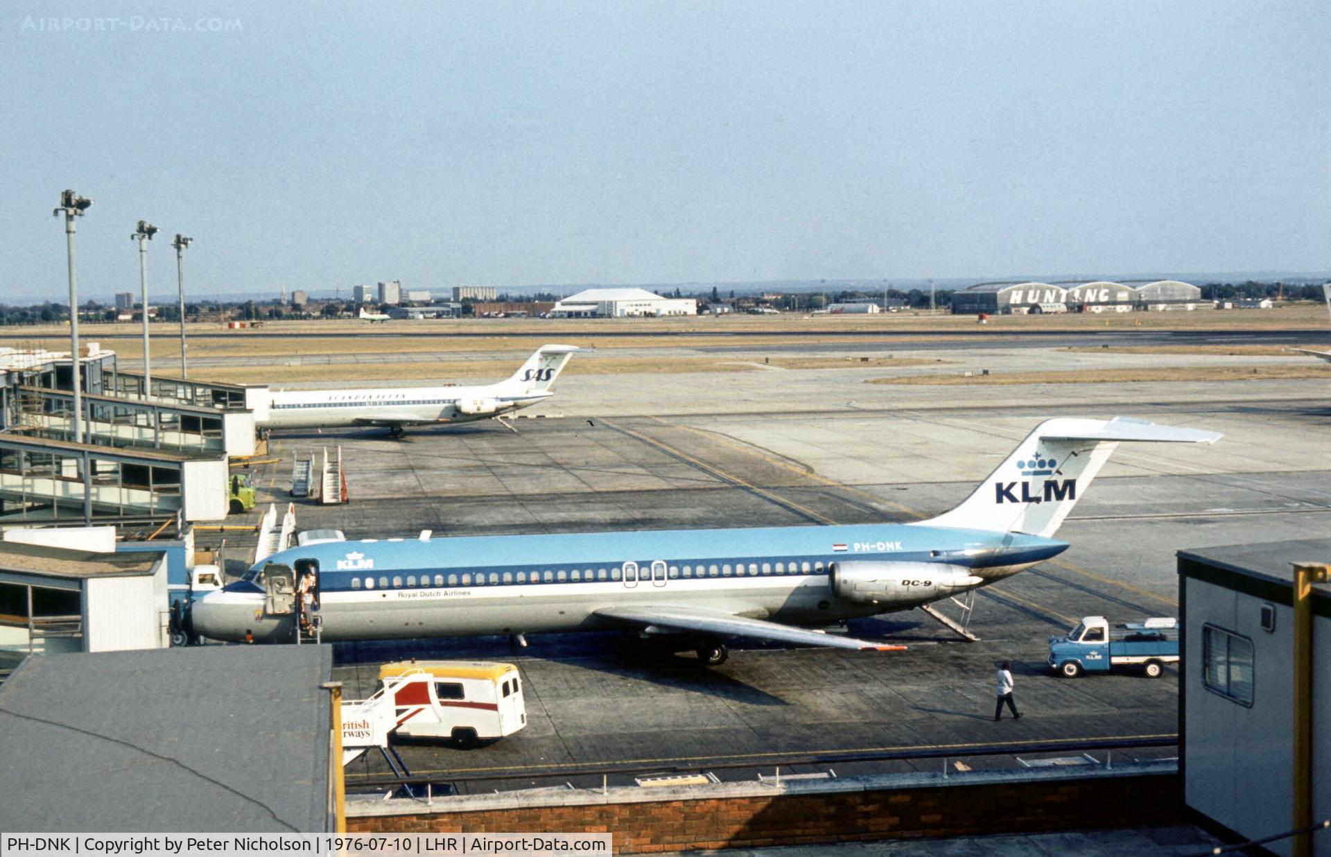 PH-DNK, 1968 Douglas DC-9-32 C/N 47133, DC-9-32, named Copenhagen, of KLM Royal Dutch Airlines at London Heathrow in the Summer of 1976.