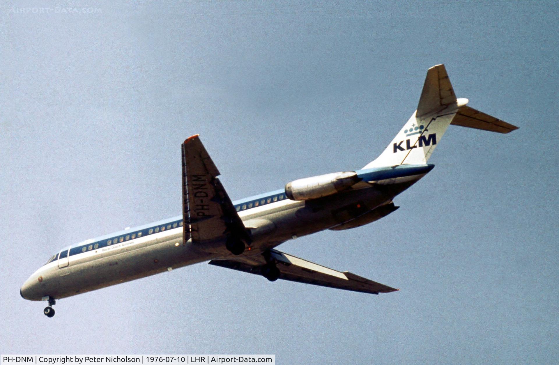 PH-DNM, 1968 Douglas DC-9-33 C/N 47191, DC-9-33, named Madrid, of KLM Royal Dutch Airlines on final approach at London Heathrow in the Summer of 1976.