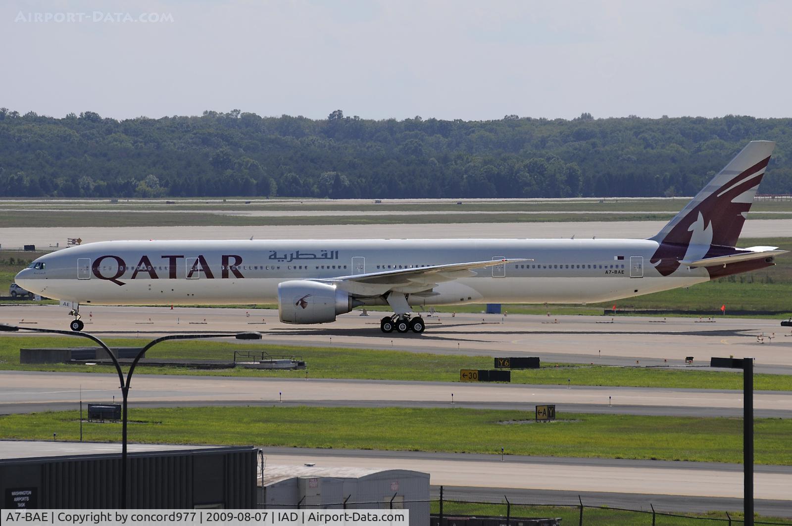 A7-BAE, 2009 Boeing 777-3DZ/ER C/N 36104, Arriving at KIAD on 8/7/2009