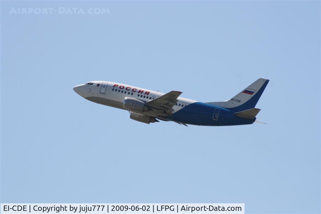 EI-CDE, 1991 Boeing 737-548 C/N 25115, on take-off at CDG whis new paint on top