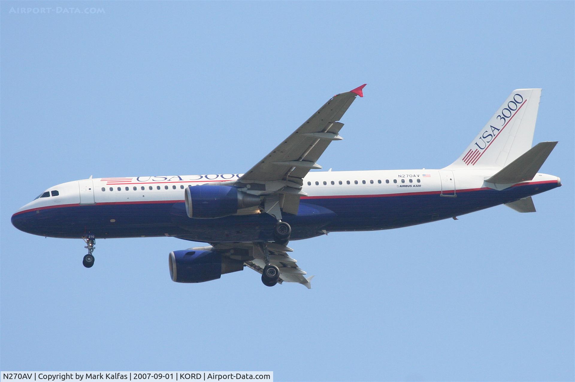 N270AV, 2004 Airbus A320-214 C/N 2325, USA 3000 A320-214, N270AV on the 4R approach KORD.