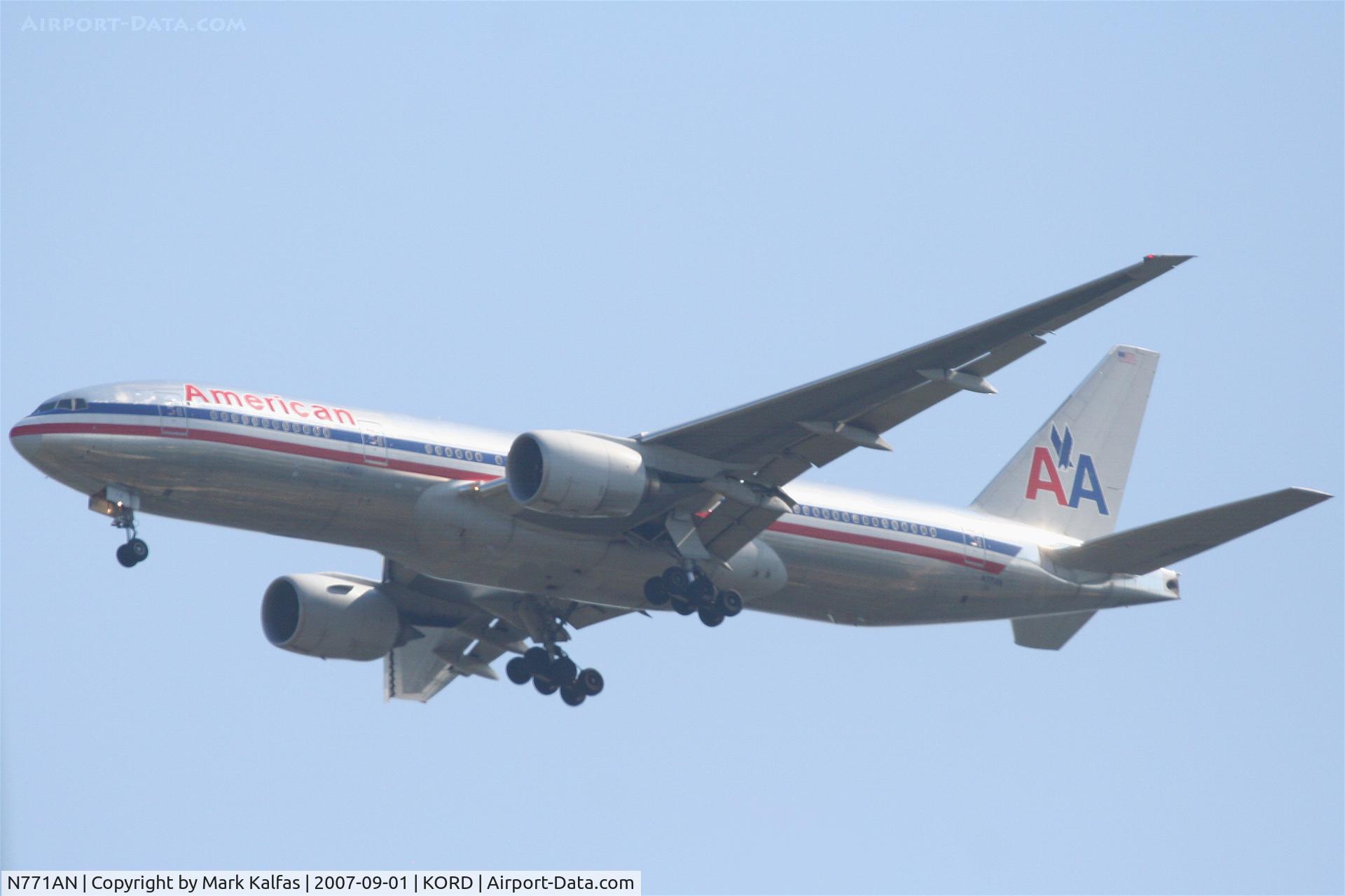 N771AN, 1999 Boeing 777-223 C/N 29579, American Airlines 777-223, N771AN on the 4R approach KORD.