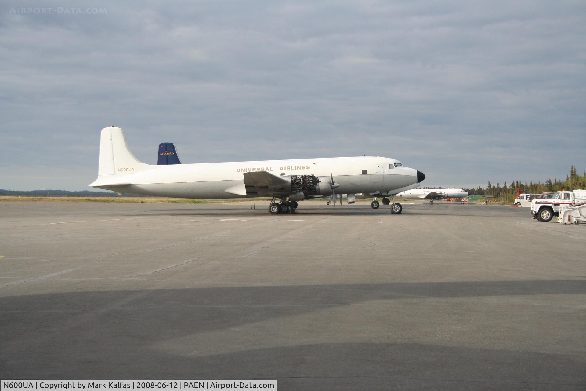 N600UA, 1956 Douglas DC-6BF C/N 44894, Universal Airlines Douglas DC-6B, N600UA on the ramp PAEN.