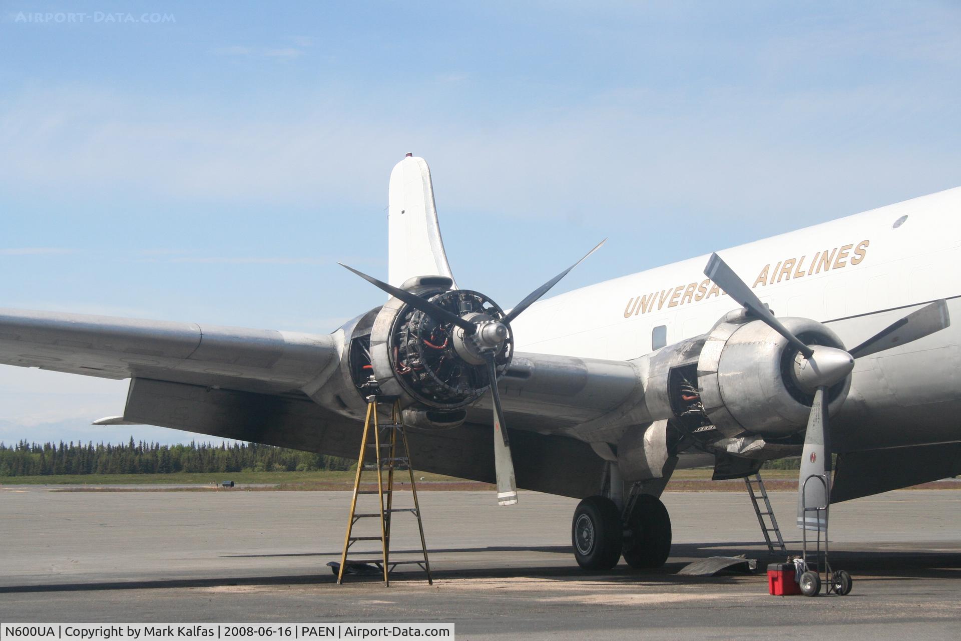 N600UA, 1956 Douglas DC-6BF C/N 44894, Universal Airlines Douglas DC-6B, N600UA on the ramp PAEN.