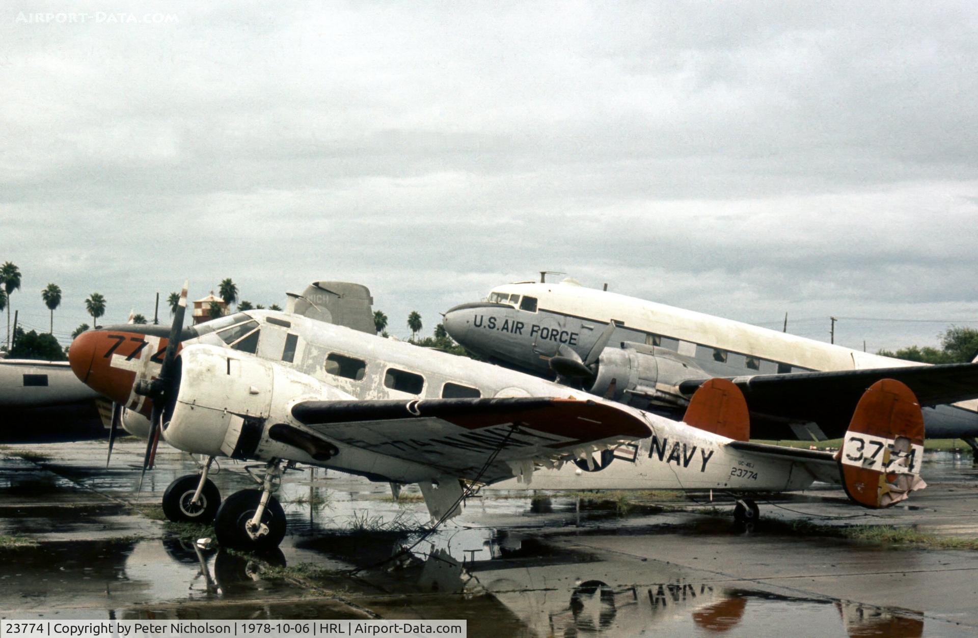 23774, Beech UC-45J Expeditor C/N 23774, This aircraft was in the static park of the Confederate Air Force at the time of their 1978 Airshow, but was later removed to Laughlin AFB, Texas to represent a SNB-5 Navigator.