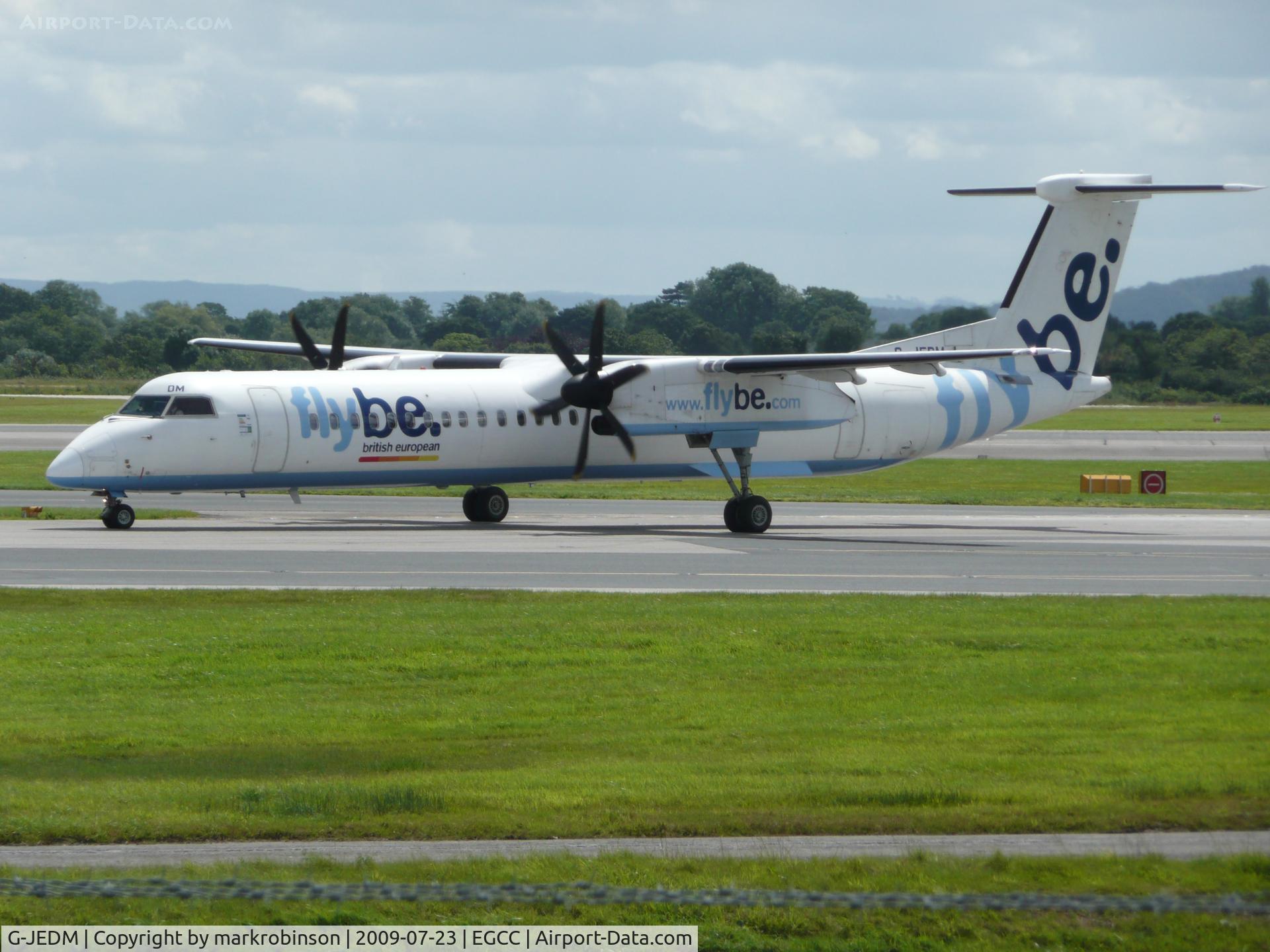 G-JEDM, 2003 De Havilland Canada DHC-8-402Q Dash 8 C/N 4077, left the runway 23R taxing down the taxiway.