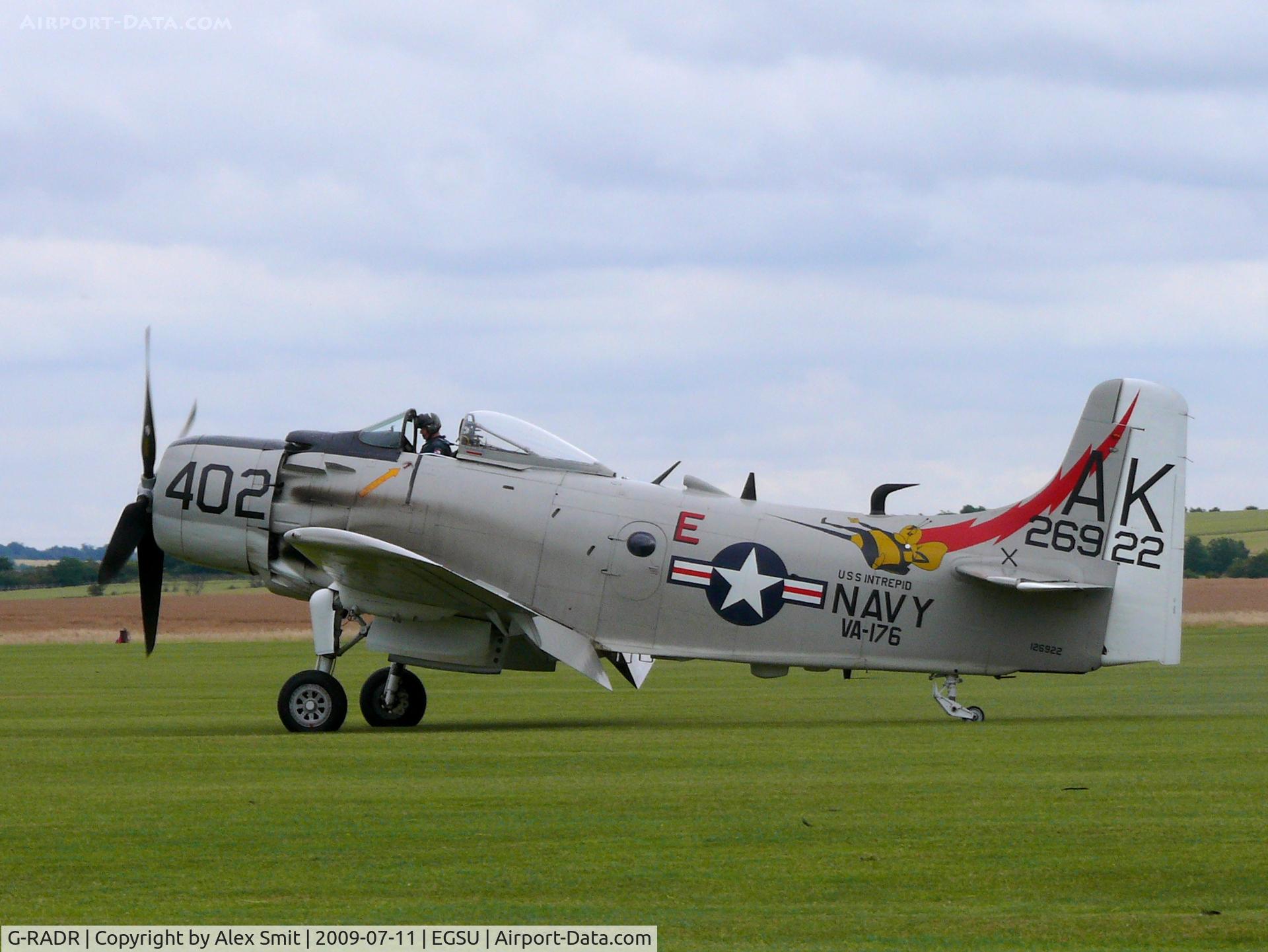 G-RADR, 1948 Douglas A-1D Skyraider (AD-4NA) C/N 7722, Douglas AD-4N Skyraider G-RADR Kenneth Aviation painted as US Navy 126933/AK402