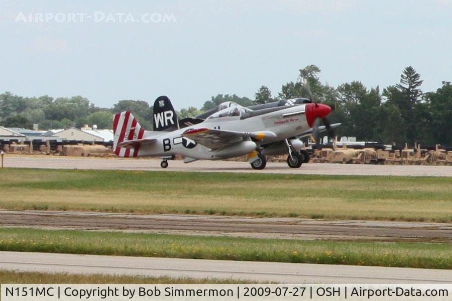 N151MC, 1968 North American F-51D Mustang Mustang C/N AF6722581, Departing RWY 18 with N179PT at Airventure 2009 - Oshkosh, Wisconsin