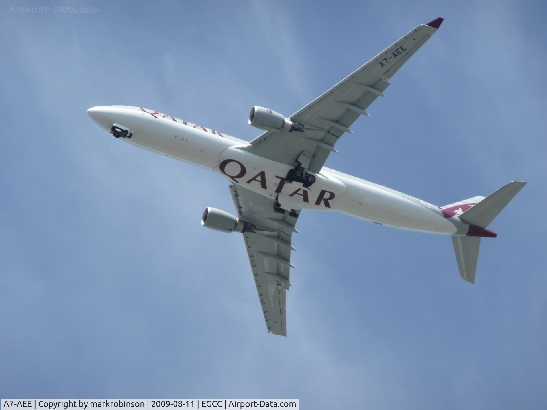 A7-AEE, 2005 Airbus A330-302 C/N 711, seen going into man egcc on the ILS runway 23R photo taken @ my bro-in-laws home.