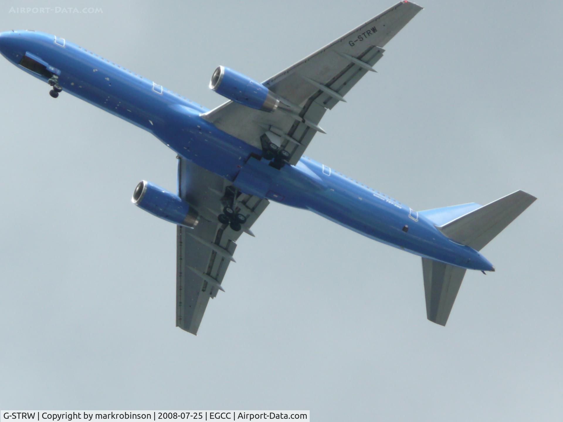 G-STRW, 1990 Boeing 757-28A C/N 24543, seen over my bro-in-laws home on the ILS runway 23R.