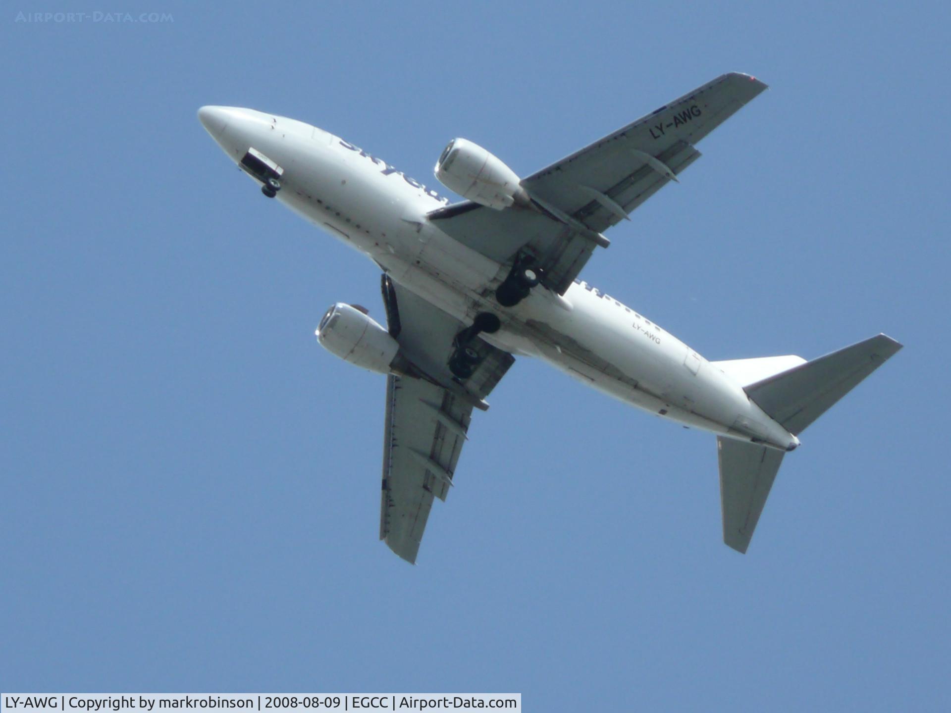 LY-AWG, 1993 Boeing 737-522 C/N 26700, seen going into man egcc on the ILS runway 23R photo taken @ my bro-in-laws home.