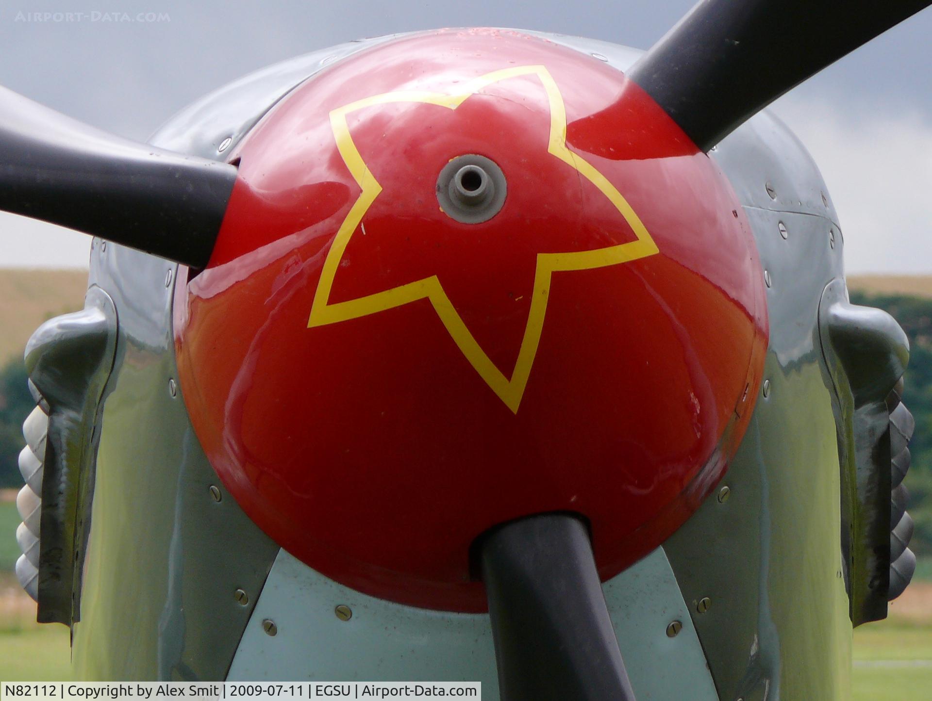 N82112, 1999 Yakovlev Yak-9U-M C/N 0470406, Yakovlev Yak-9UM N82112 The Air Fighter Academy painted as Russian Air Force 06/yellow and with Adobe Globe titles