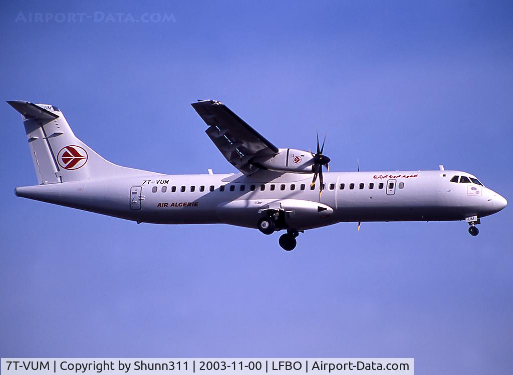 7T-VUM, 2001 ATR 72-212A C/N 677, Landing rwy 14R