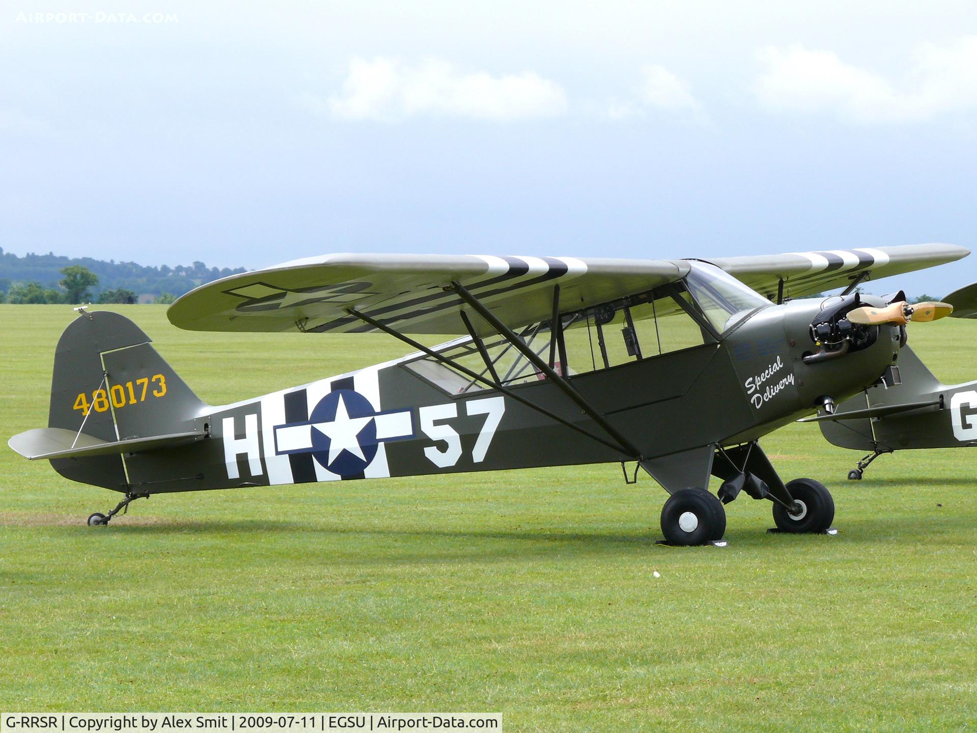 G-RRSR, 1944 Piper L-4J Grasshopper (J3C-65D) C/N 12905, Piper PaJ3C-65 Cub G-RRSR R. Roberts painted as US Air Force44-80173/H-57 Special Delivery