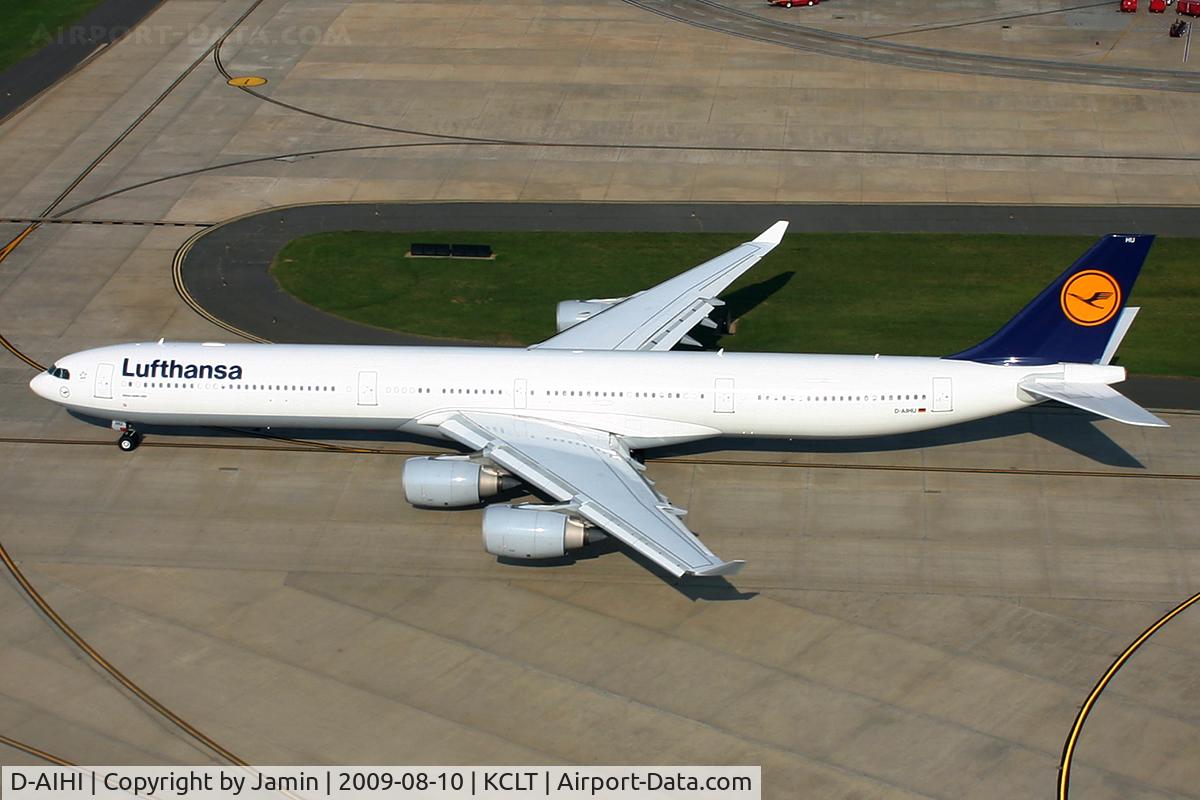 D-AIHI, 2004 Airbus A340-642 C/N 569, Almost makes an hour delay worth it at CLT.  Almost.