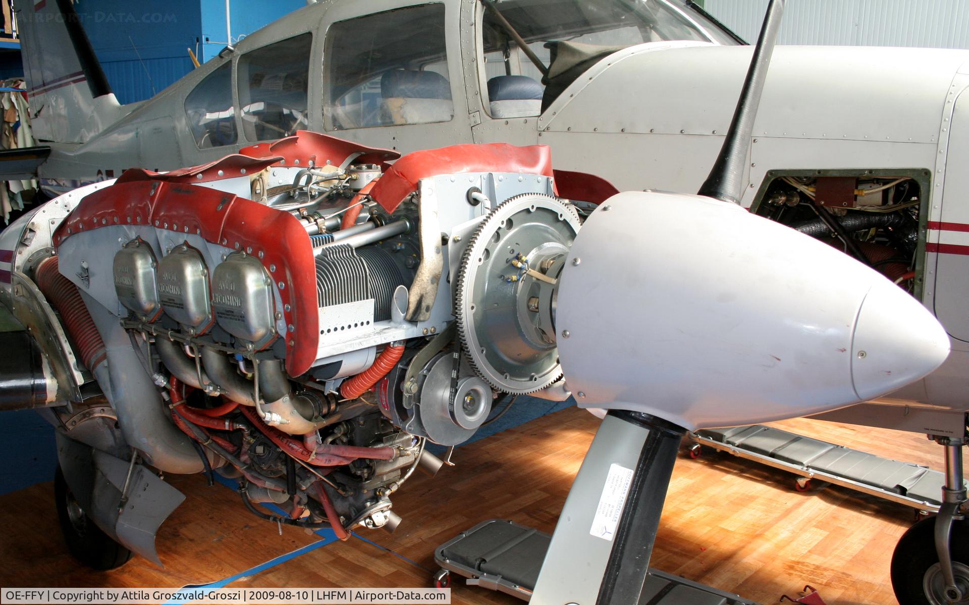 OE-FFY, 1974 Piper PA-23-250 Aztec E C/N 27-7405365, Hungarian Aircraft Technology & Service hangar - Avco Lycoming TIO-540-C1A engine