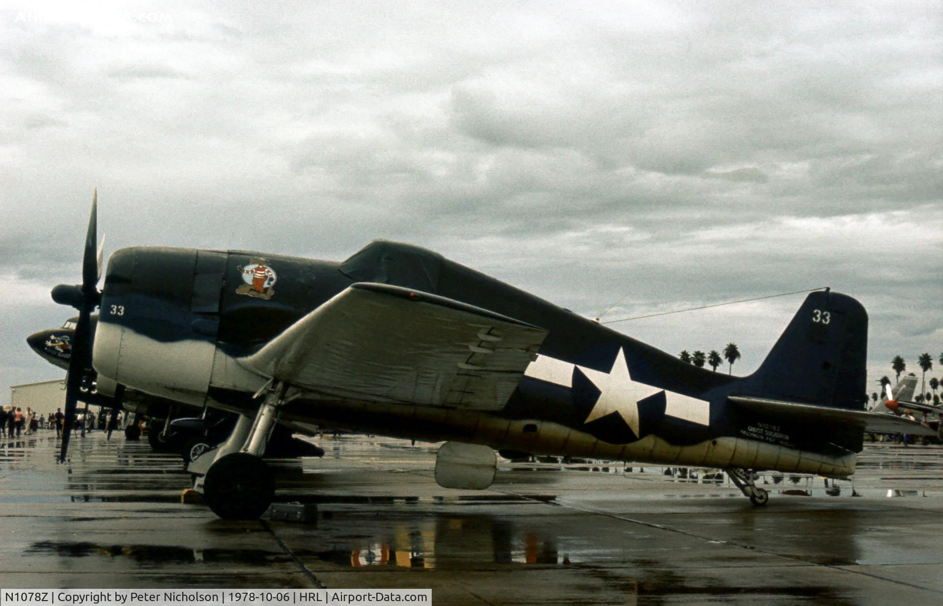 N1078Z, 1963 Grumman F6F-5 Hellcat C/N 27354801-66, Another view of the Confederate's F6F Hellcat at their 1978 Harlingen Airshow.