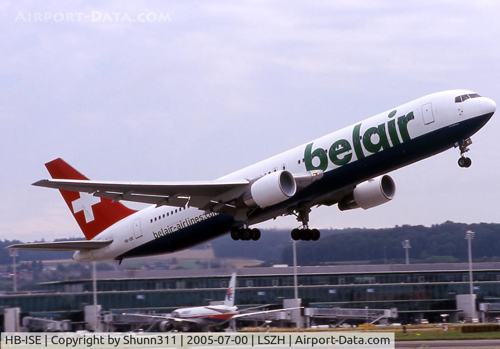 HB-ISE, 1997 Boeing 767-3Q8 C/N 27600, Taking off rwy 16 with green titles