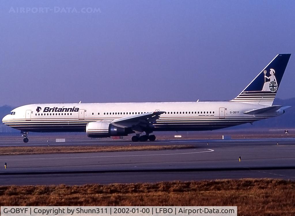 G-OBYF, 1998 Boeing 767-304 C/N 28208, Lining up rwy 14L for departure...
