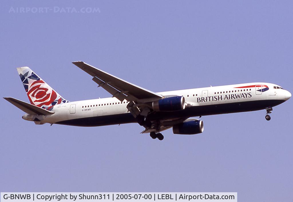 G-BNWB, 1989 Boeing 767-336 C/N 24334, Landing rwy 25 in Chelsea Rose c/s