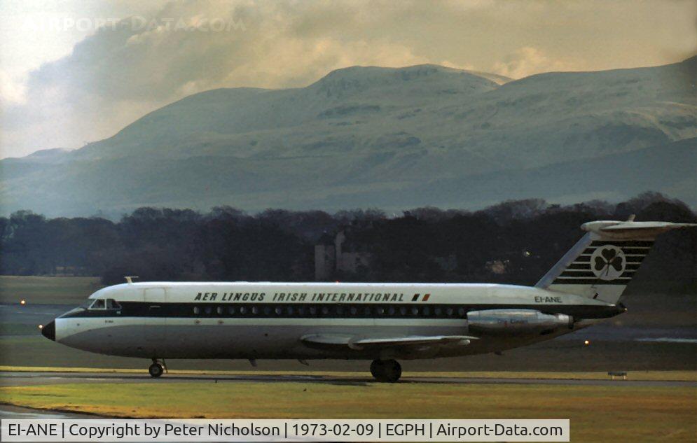 EI-ANE, 1965 BAC 111-208AL One Eleven C/N BAC.049, One Eleven 208AL named St. Mel of Aer Lingus at Edinburgh in February 1973.