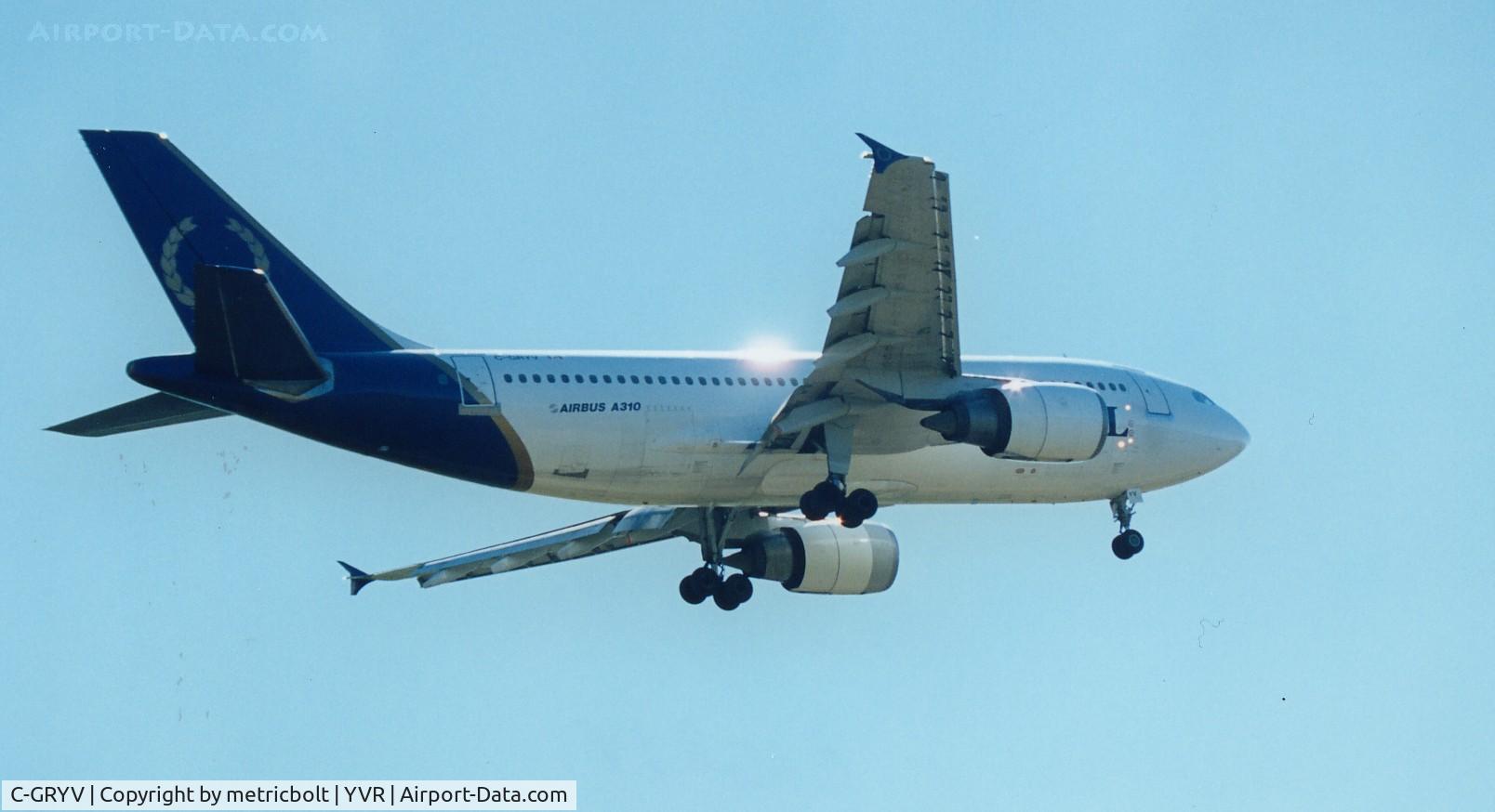 C-GRYV, 1987 Airbus A310-304 C/N 440, Landing at YVR,Aug.1998
