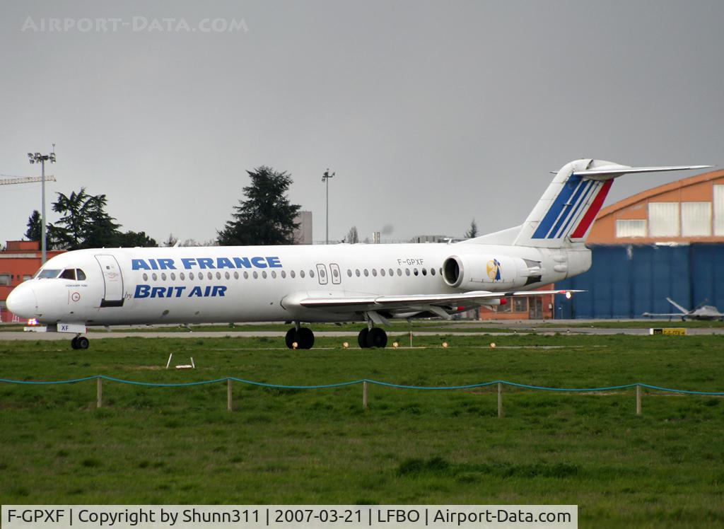 F-GPXF, 1991 Fokker 100 (F-28-0100) C/N 11330, Lining up rwy 32R for departure...