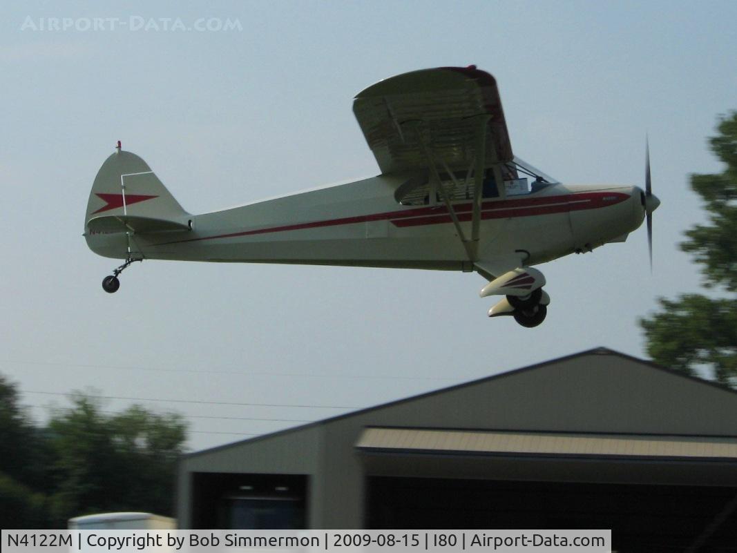 N4122M, Piper PA-12 Super Cruiser C/N 12-3020, Departing the EAA breakfast fly-in - Noblesville, Indiana