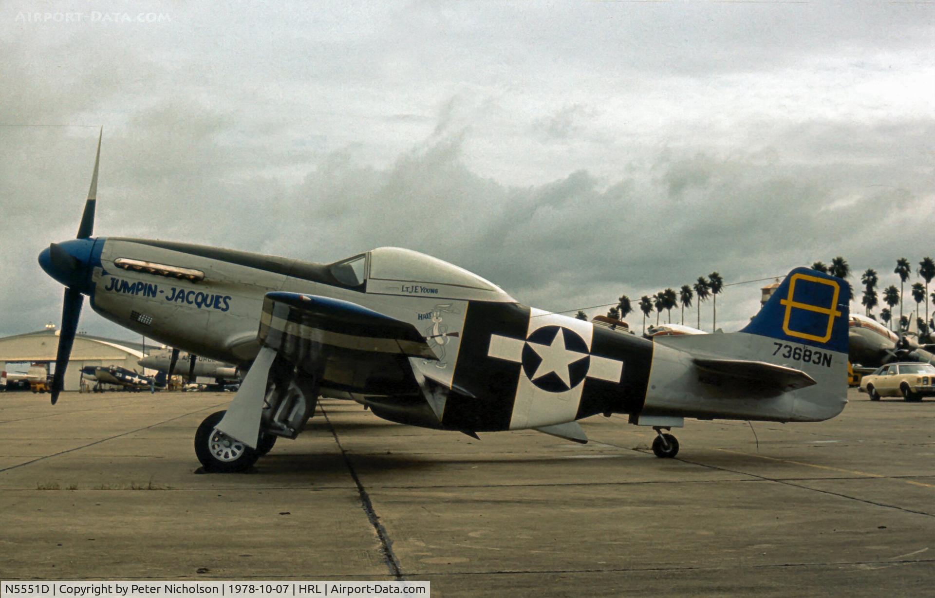 N5551D, 1944 North American P-51D Mustang C/N 122-40223, Jumping Jacques was a visitor to the 1978 Confederate Air Force's Airshow at Harlingen.