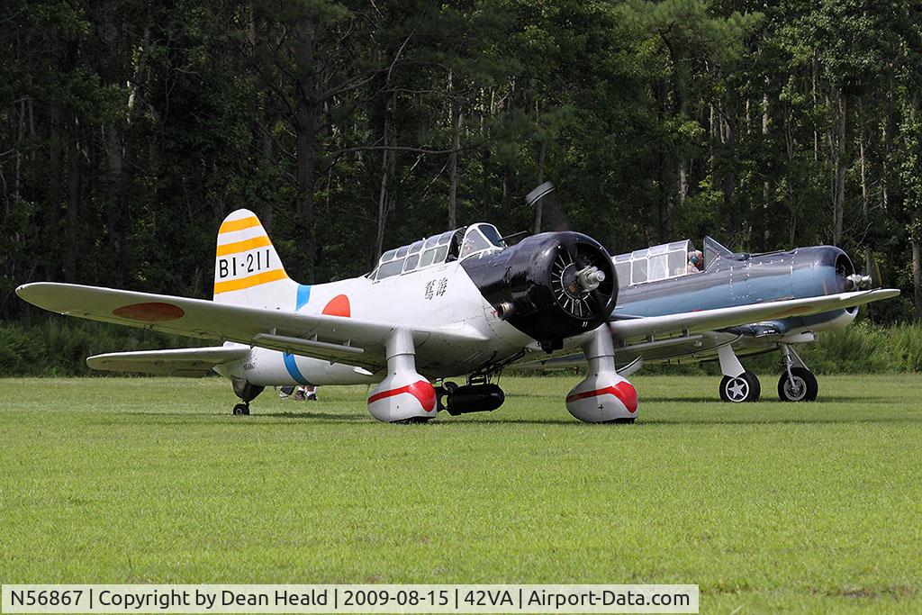 N56867, 1945 Consolidated Vultee BT-13B (SNV-2) Replica C/N 79-1220, A replica Aichi D3A 'Val' idles alongside a North American SNJ-4 prior to a flight demonstration.