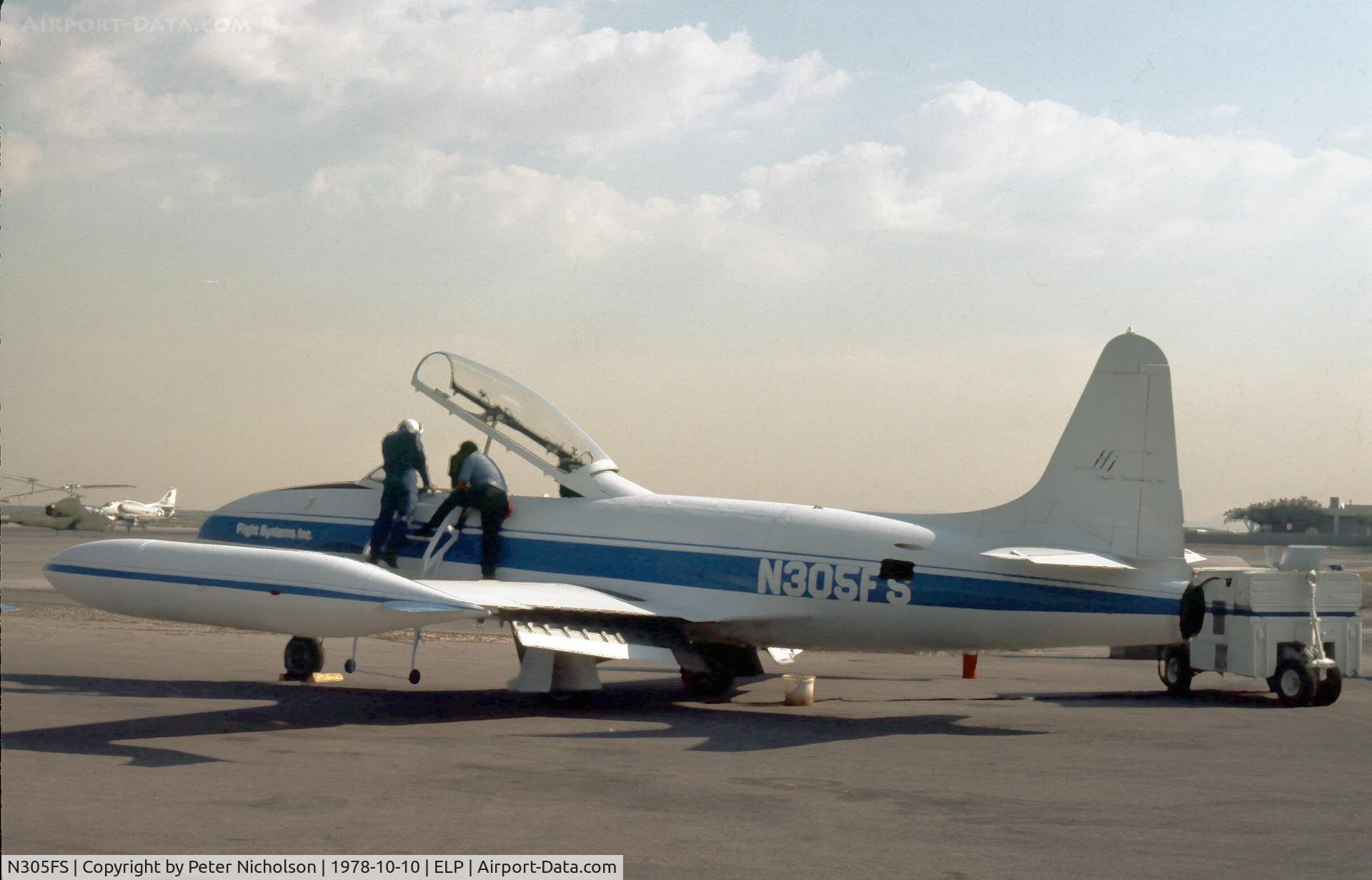 N305FS, 1954 Canadair T-33AN Silver Star 3 C/N T33-159, This ex RCAF T-33 joined Flight Systems International in 1976 and was seen at El Paso in October 1978.