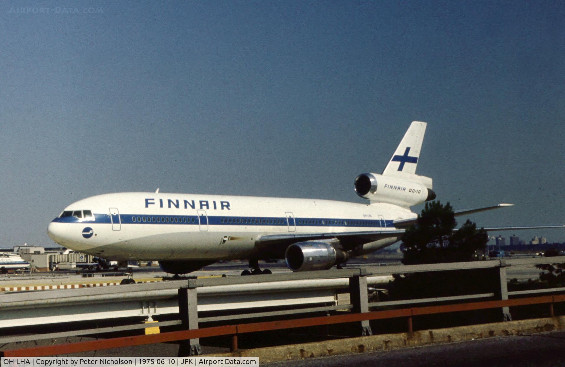 OH-LHA, 1974 McDonnell Douglas DC-10-30 C/N 47956, DC-10-30 of Finnair at Kennedy in the Summer of 1975.