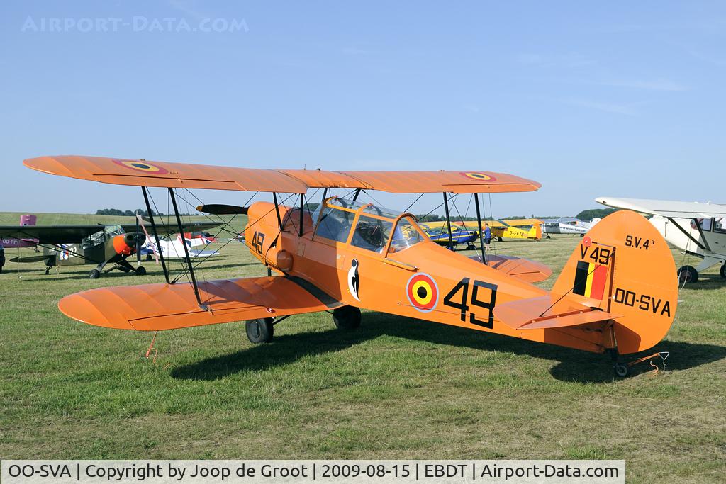 OO-SVA, 1953 Stampe-Vertongen SV-4B C/N 1191, SV-4B in its original colours sporting the penguin badge of the elementary flying school of the Belgian AF.