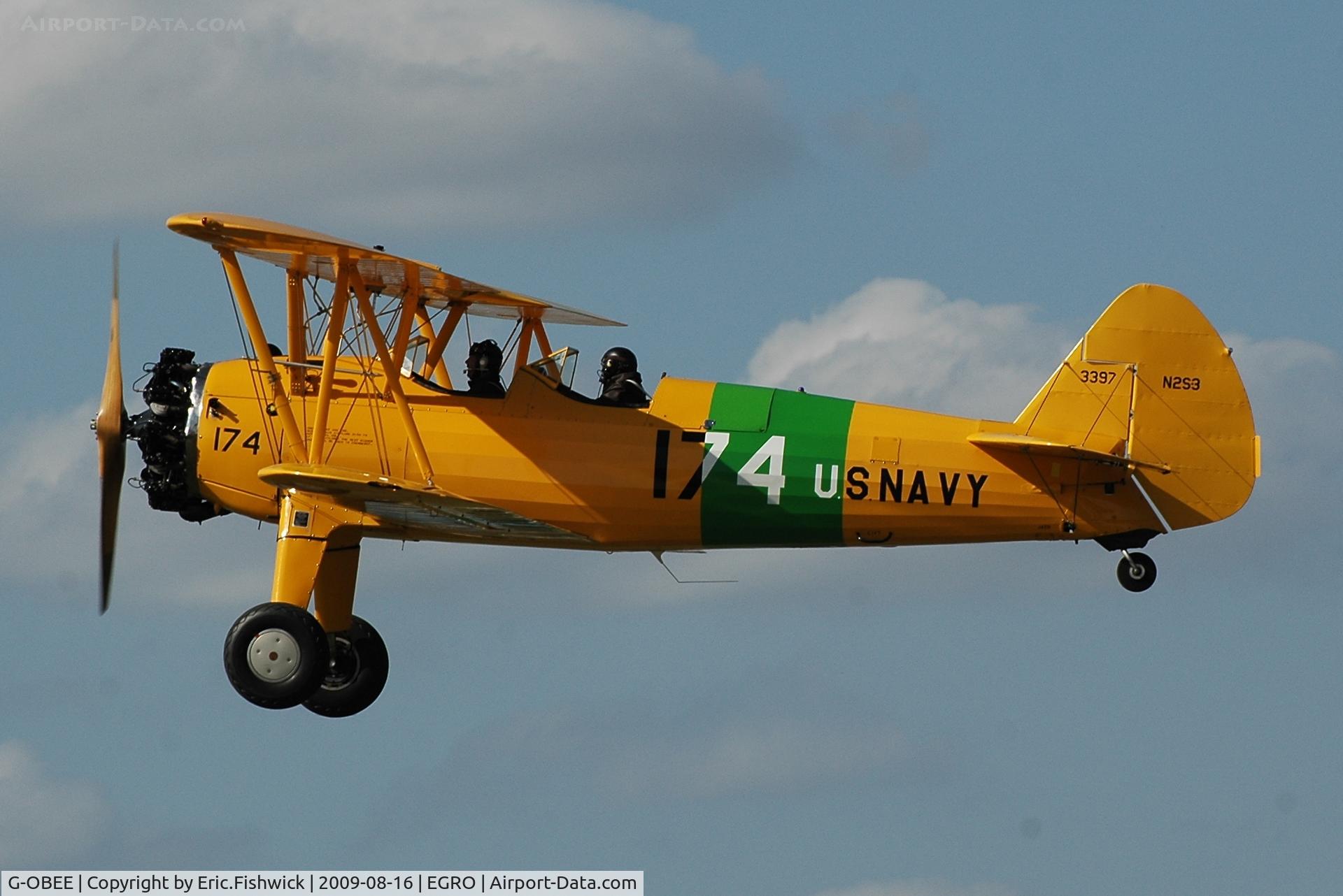 G-OBEE, 1941 Boeing A75N1 C/N 75-1174, G-OBEE departing Heart Air Display, Rougham Airfield Aug 09