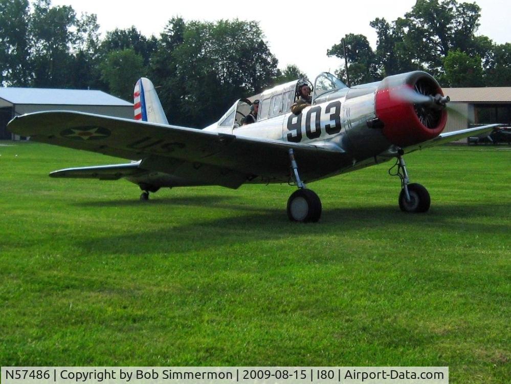 N57486, 1942 Consolidated Vultee BT-13A Valiant C/N 5665, Arriving at the EAA fly-in - Noblesville, Indiana