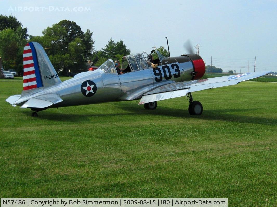 N57486, 1942 Consolidated Vultee BT-13A Valiant C/N 5665, Arriving at the EAA fly-in - Noblesville, Indiana