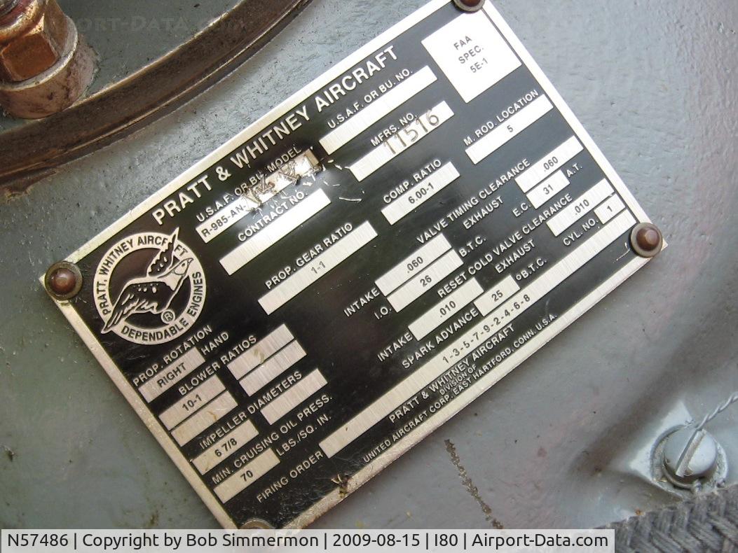 N57486, 1942 Consolidated Vultee BT-13A Valiant C/N 5665, Engine data plate - Noblesville, Indiana
