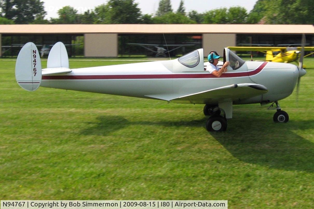 N94767, 1948 Erco 415E Ercoupe C/N 4878, Departing the EAA breakfast fly-in - Noblesville, Indiana